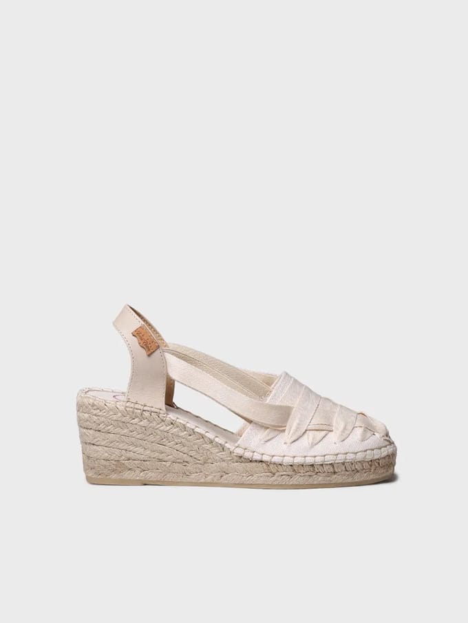 Canvas espadrille met sleehak en linten voor dames | TRACY-CU