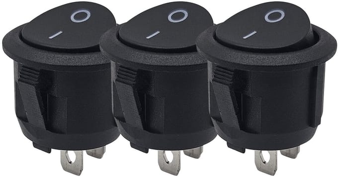 ProRide Wipschakelaar ON/OFF KCD2-202 - 2-pins - Rond ?20mm - 250V/6A - Zwart - 3 stuks