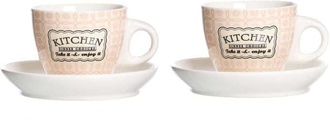 Set van 2 espressokopjes + schoteltjes 80ml Cream/Pastel Rose Retro Kitchen - Ritzenhoff 65770