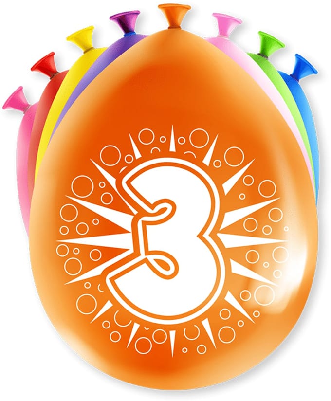 Happy Party ballonnen 3 jaar (8 stuks)
