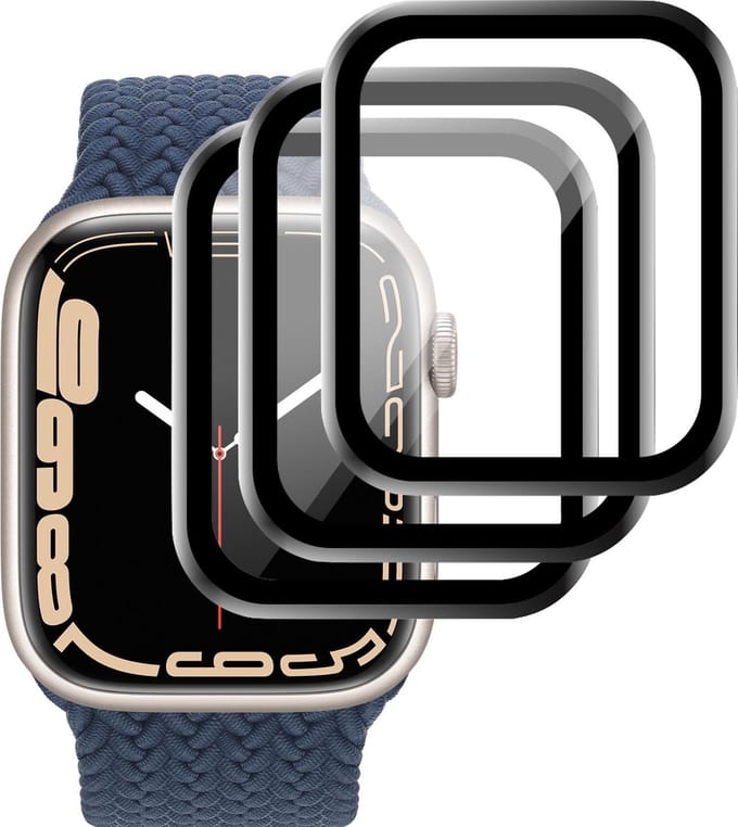 Screenprotector geschikt voor Apple Watch Series 7 41 mm - Full Screen Protector Glas - 3 Stuks