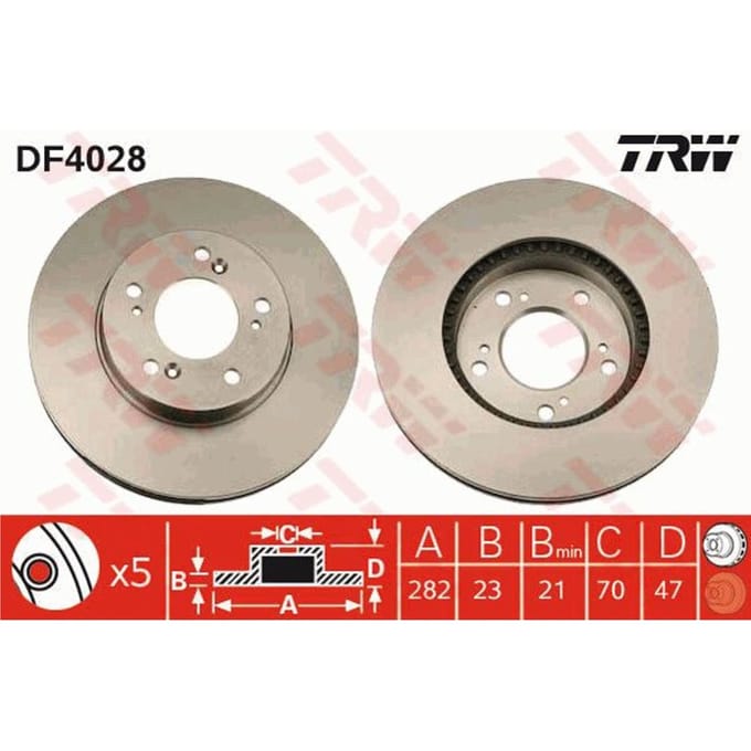 Remschijf TRW DF4028 voorkant, geventileerd, 1 Stuk