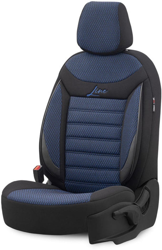Stoelhoezenset Line zwart-blauw (complete set)