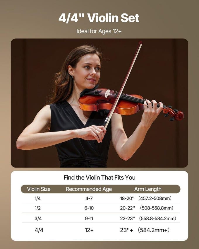 Viool 355mm Volledige Maat Fiddle Set Massief Hout voor Beginner Glanzend Bruin