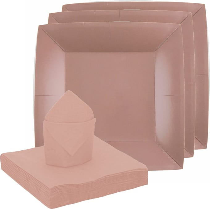 Santex feest/verjaardag servies set - 20x bordjes/25x servetten - rose goud - karton