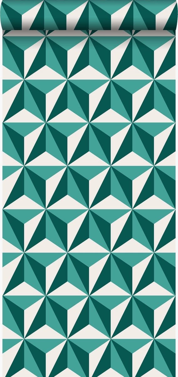 Origin Wallcoverings behang grafisch 3D motief smaragd groen - 53 cm x 10.05 m - 347448