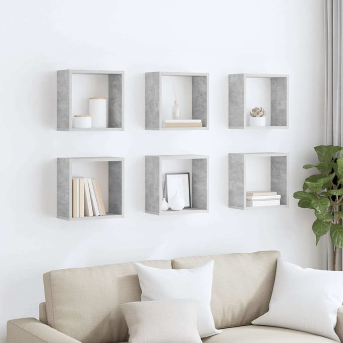 vidaXL - Wandschappen - kubus - 6 - st - 30x15x30 - cm - betongrijs