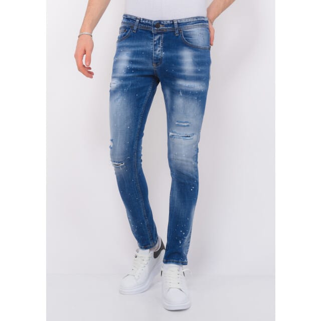 Blue Ripped Stretch Jeans Heren - Slim Fit -1080- Blauw