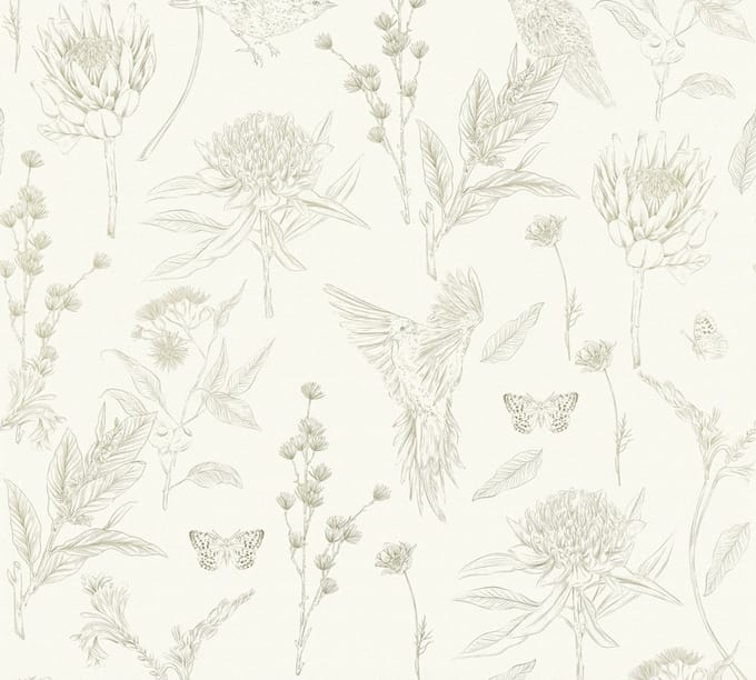 VOGELS EN VLINDERS BEHANG | Botanisch & Dieren - Wit Groen - LivingWalls Drawn Into Nature
