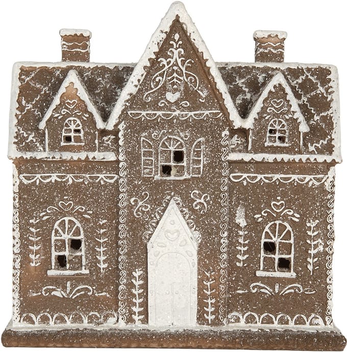 Clayre & Eef Gingerbread house met LED 26x10x25 cm Bruin Kunststof