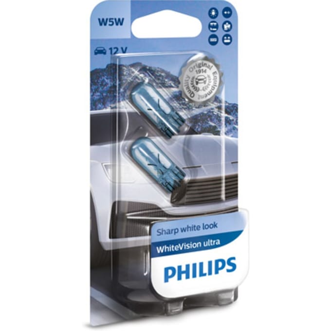 P27/7w lamp PHILIPS W5W WhiteVision Ultra 12V/5W, 2 Stuk