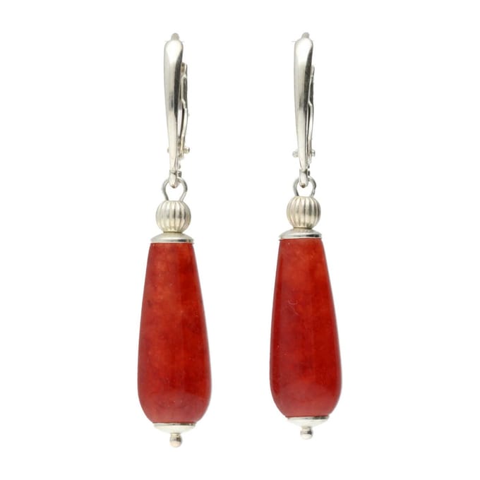 Bela Donaco - Oorbellen Art Deco – Rode Jade – Sterling Zilver