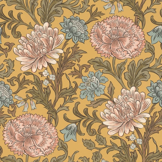 okergeel bloemen behang 553147