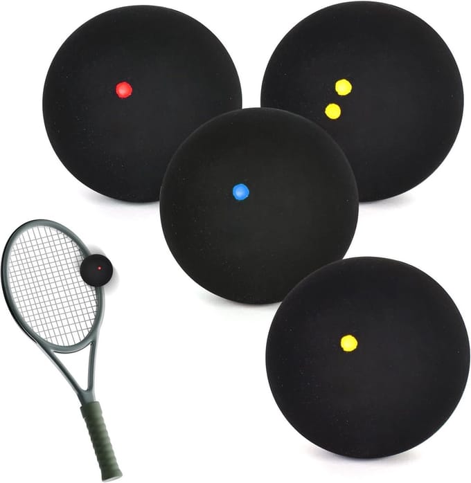 Set van 4 Squashballen met Dubbele Gele Dots, Rode en Blauwe Dots, Voor Beginners en Competities, Hoge Stuiterkwaliteit