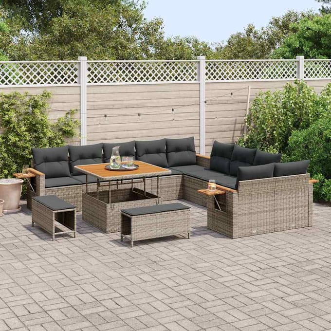 vidaXL - Tuinbank - Set - 17 - st - 12-zits - Grijs - poly - rattan