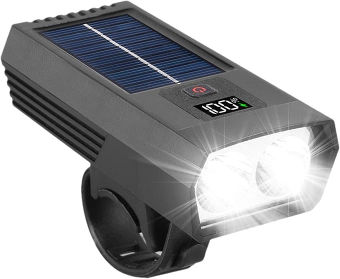 Oplaadbare Fietslamp op Zonne-energie met Digitaal Display - Veilig en Waterdicht
