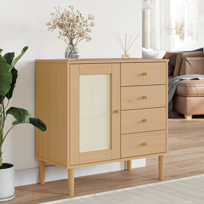 vidaXL - Dressoir - SENJA - 80x40x80 - cm - rattan - look - massief - grenenhout - bruin