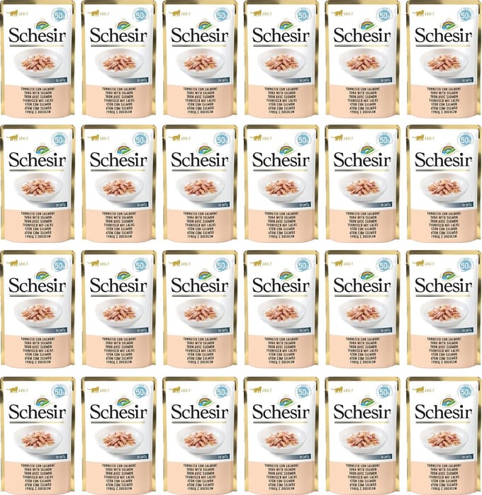 Schesir Single Dish - Tonijn met Zalm - Kattenvoer - 50g Sachets - 24 stuks