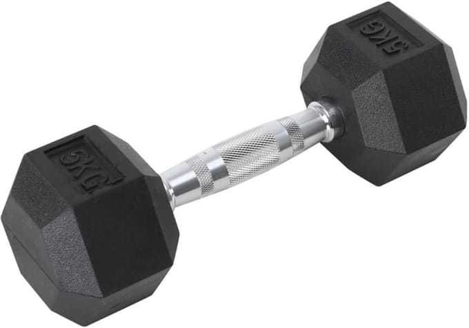 Set van 2 Halter Gewichten 5 kg Zeshoekig Rubber Met Ergonomische Anti-rol Handgreep