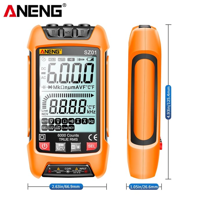 ANENG SZ01 slimme digitale multimeter 6000 tellingen automatisch bereik True RMS NCV universele meter handheld geel