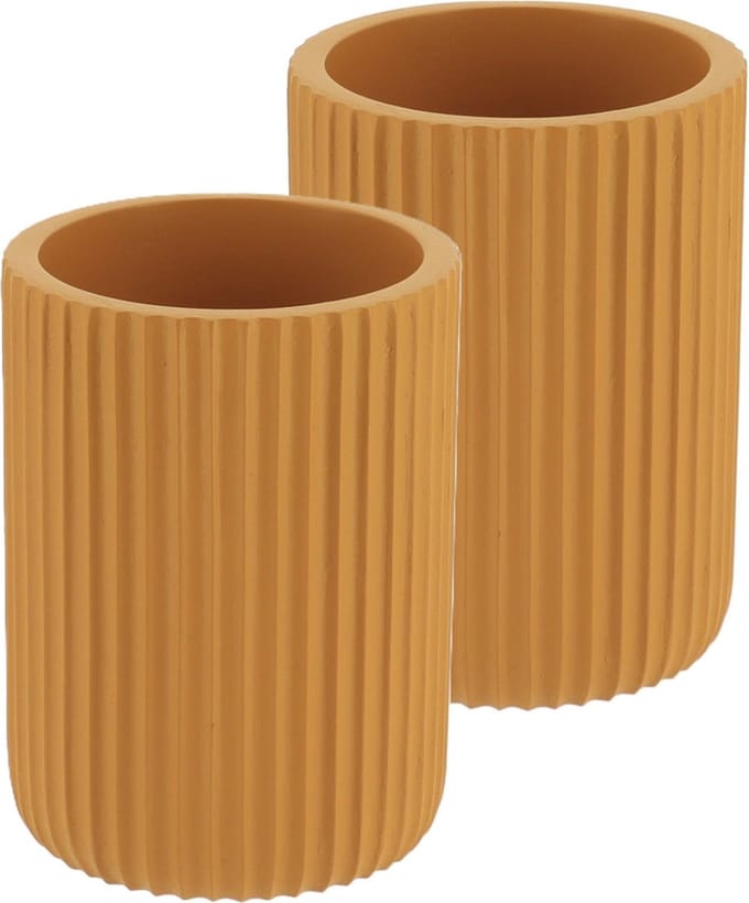 Tendance Tandenborstelbeker 101 series - mosterdgeel - geribbeld - PS - 2x - badkamer