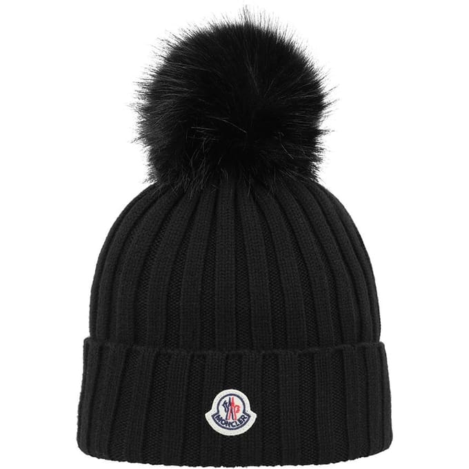 Moncler Logo Patch Muts met Pompon 3b00020 M1131 999 3B00020 M1131 999 black
