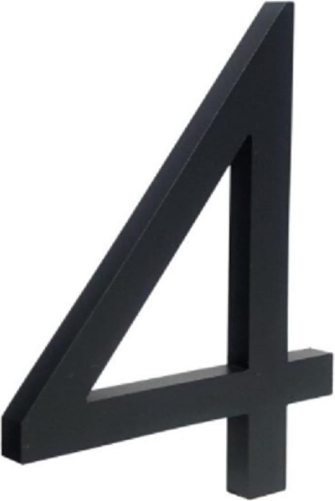 zwart huisnummer 4 - zwart modern huisnummer- 25cm hoog