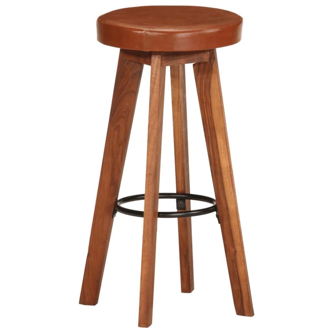 vidaXL - Barstoelen - 2 - st - echt - leer - en - massief - acaciahout