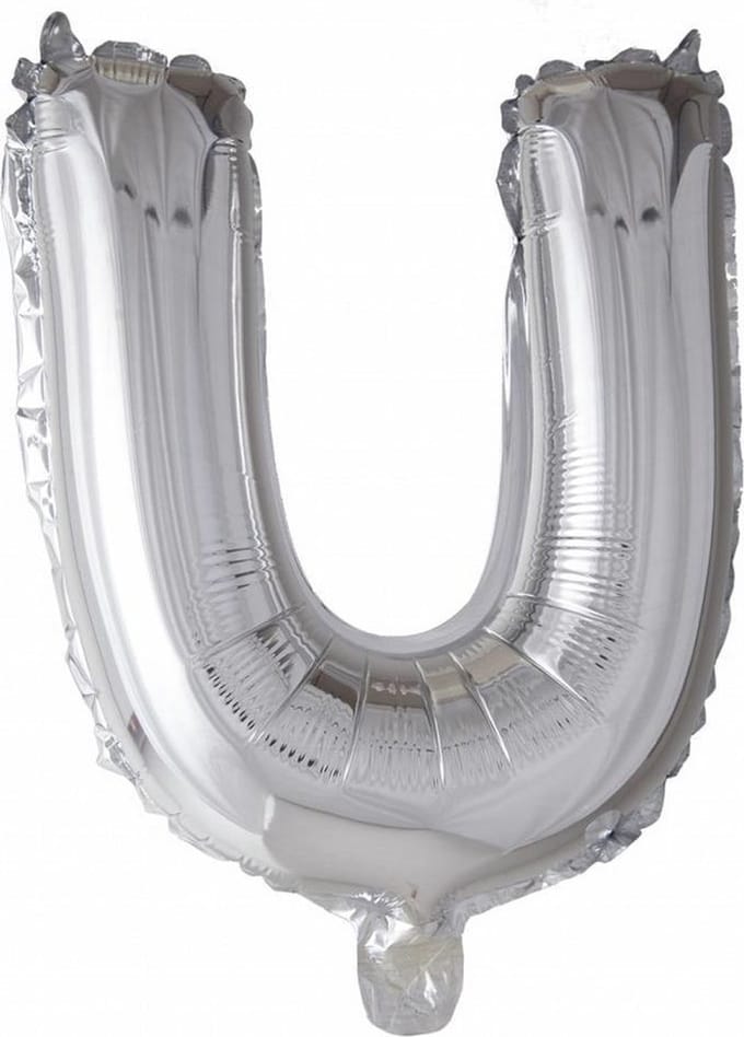 Folie Ballon Letter U Zilver 41cm met Rietje
