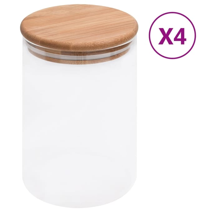 vidaXL - Opbergpotten - met - bamboe - deksels - 4 - st - 800 - ml - glas
