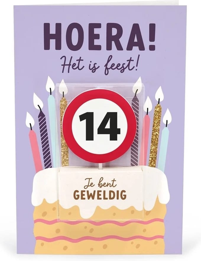 Verjaardagskaart met kaars | 14 jaar | Je bent geweldig