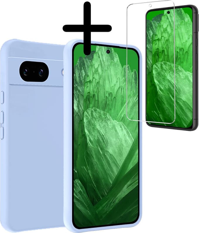 Hoesje Met Screenprotector - Geschikt voor Google Pixel 8a - Sterk & Shockproof - Back Cover - Siliconen Case - Telefoon Hoes - Lichtblauw