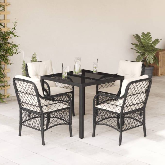 vidaXL - 5-delige - Tuinset - met - kussens - poly - rattan - zwart