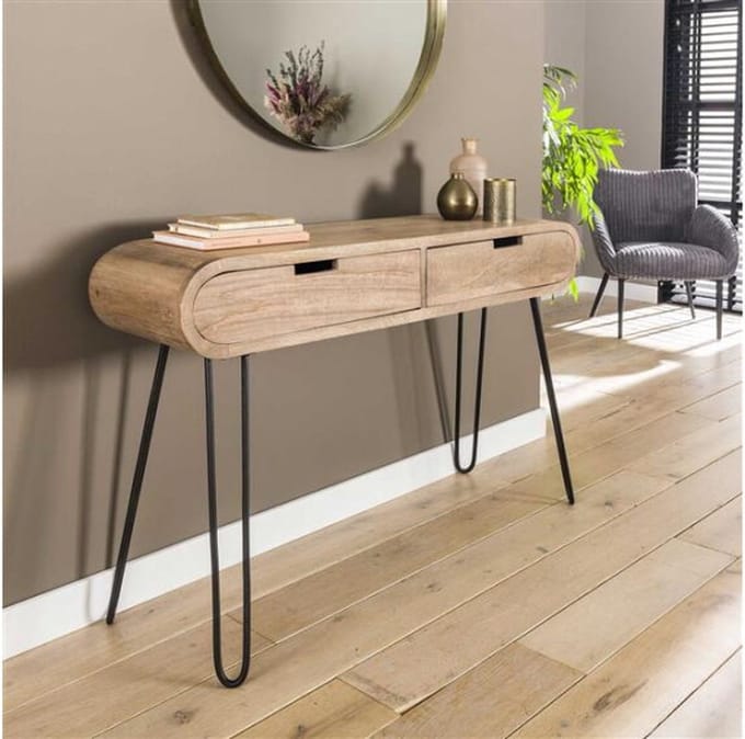 Kaptafel Barrel 120 cm mangohout - zandkleur