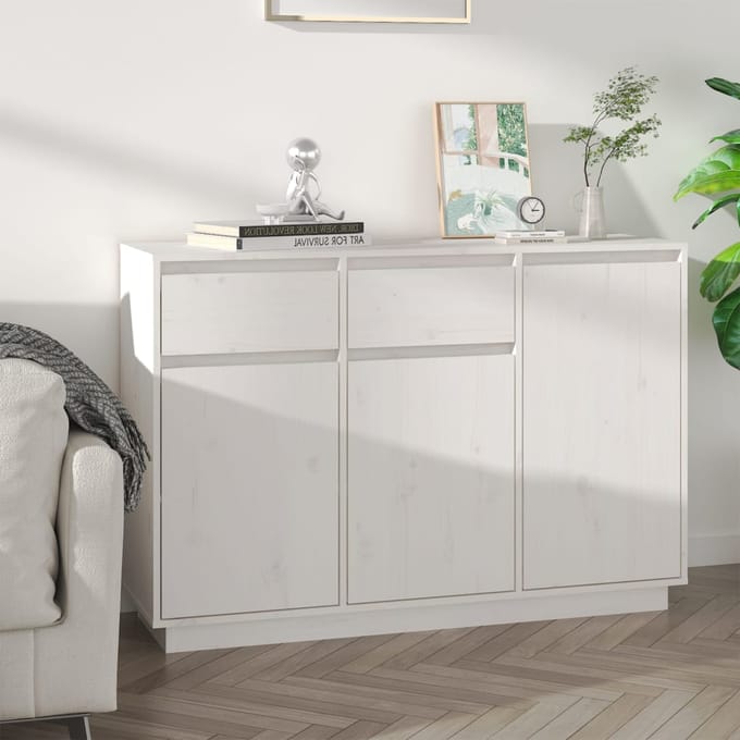 vidaXL - Dressoir - 110x34x75 - cm - massief - grenenhout - wit