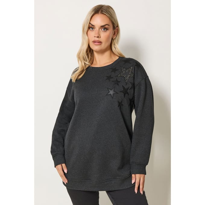 Yours Grijs Sweatshirt Met Sterdetail En Oogjes Size 48