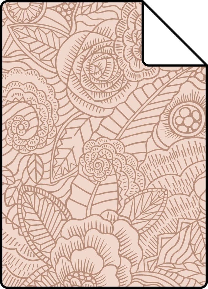 Proefstaal ESTAhome behang bloemtekeningen terracotta roze - 26.5 x 21 cm - 139548-S