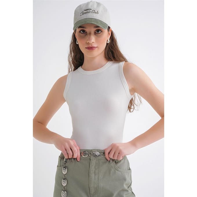 Babyblauwe Geribbelde Katoenen Tanktop