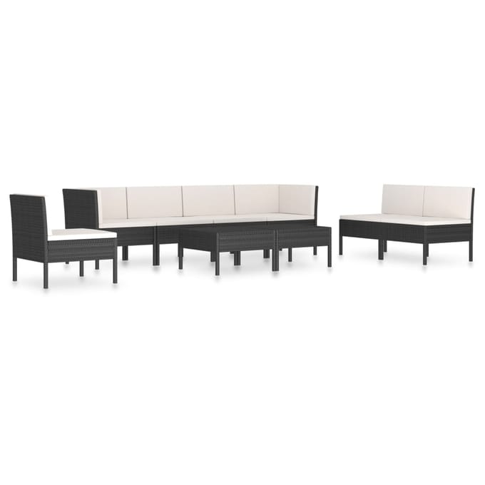 vidaXL - 9-delige - Loungeset - met - kussens - poly - rattan - zwart