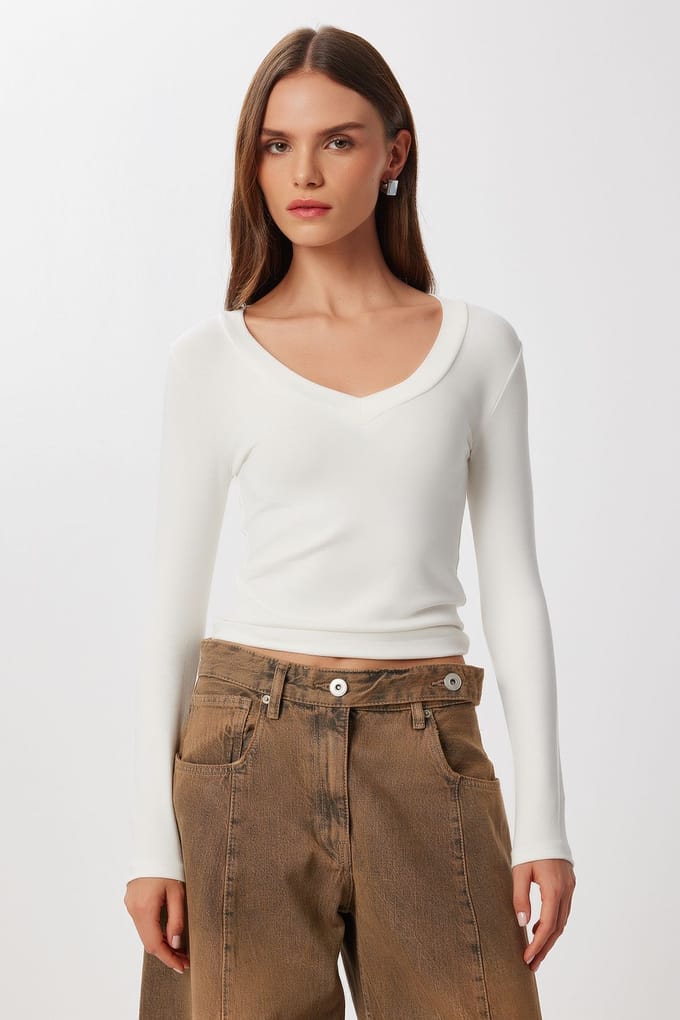 Slim Fit V-hals Lange Mouwen Blouse