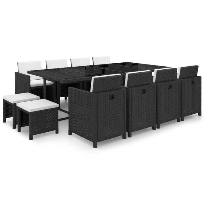 vidaXL - 13-delige - Tuinset - met - kussens - poly - rattan - zwart