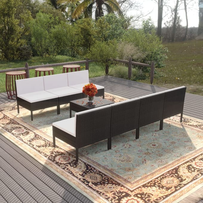 vidaXL - 8-delige - Loungeset - met - kussens - poly - rattan - zwart