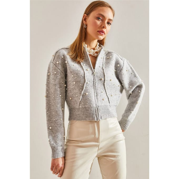 Parels Versierde Rits Crop Vest