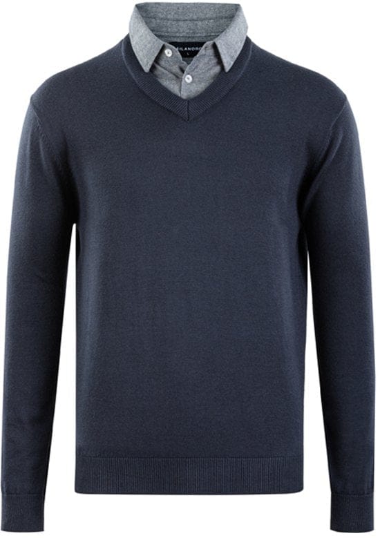 Milanoro - Herenpullover met overhemdkraag - Navy - L