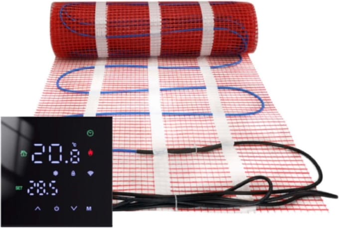 Complete elektrische vloerverwarming set, 200 watt incl analoge thermostaat., 3 m², Zwart