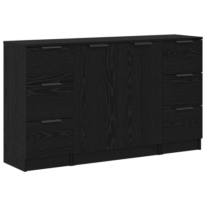 vidaXL - Dressoir - 3 - st - Zwart - Eiken - 121 - x - 30 - x - 70 - cm - Bewerkt - hout