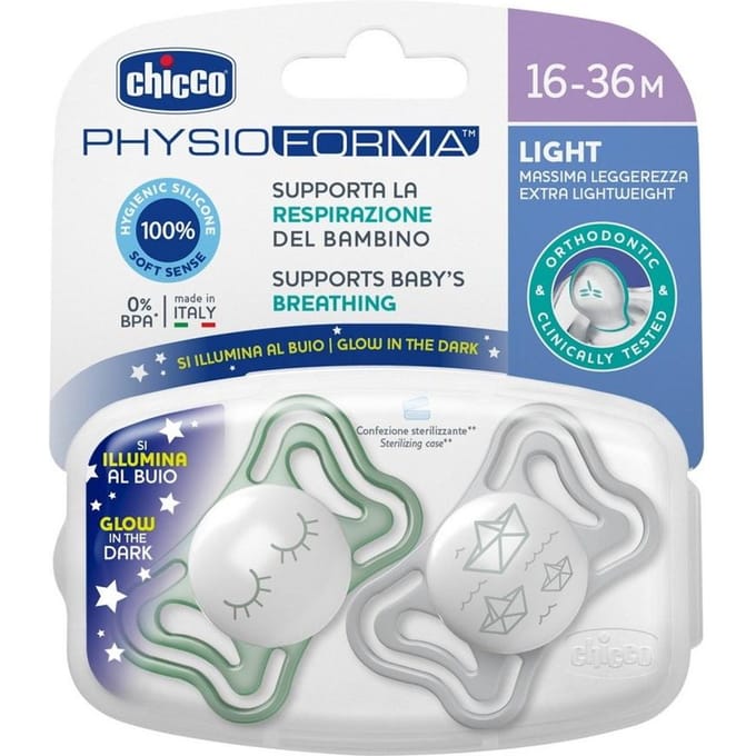 Sucette apaisante silicone souple lumi 2 pièces 16-36 mois