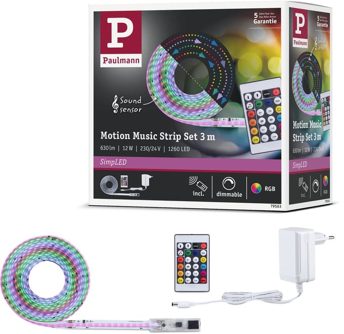 Paulmann SimPLED LED Strip 3 Meter RGBIC - Motion & Music - Plug & Play Set - 16W - 24V - Wit
