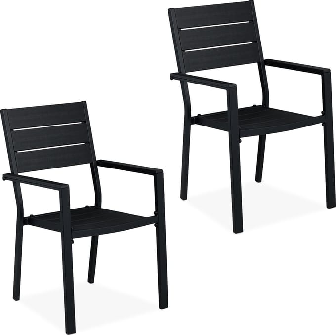 tuinstoel met armleuning - set van 2 - tot 150 kg - balkonstoel - zwart