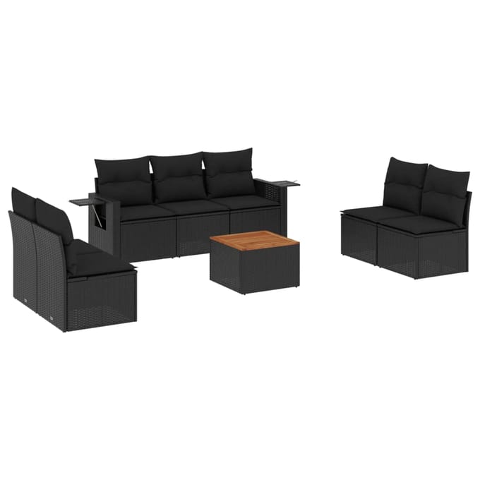 vidaXL - 8-delige - Loungeset - met - kussens - poly - rattan - zwart